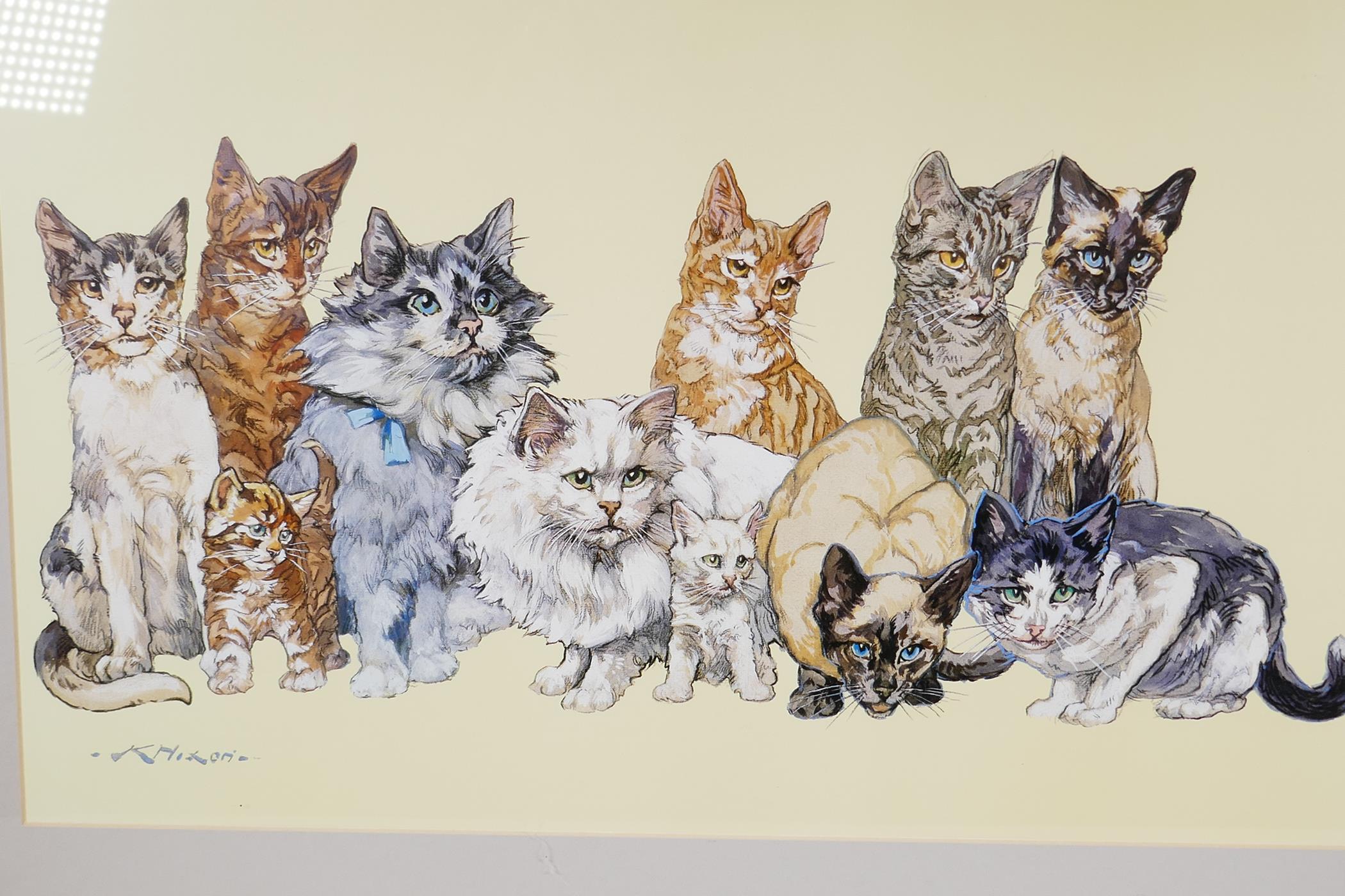 A framed and glazed colour print of cats, 20" x 13" - Image 2 of 4