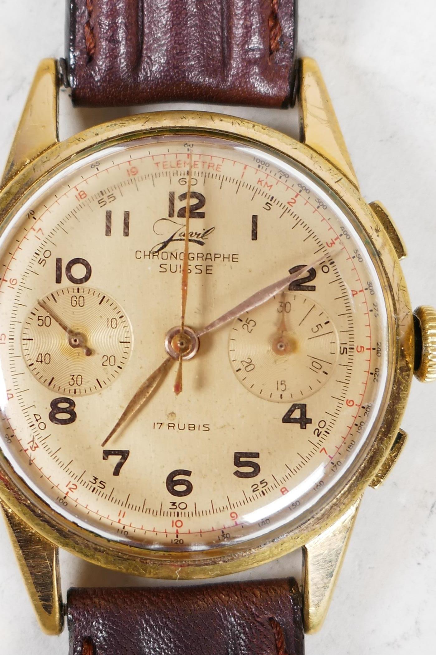 A vintage Swiss made gentleman's wristwatch by Janil, the face with secondary day and seconds dial - Image 2 of 3