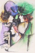 Zamy Steynovitz, three coloured serigraphs; three figures, drinks party and grand gathering, largest