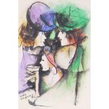 Zamy Steynovitz, three coloured serigraphs; three figures, drinks party and grand gathering, largest