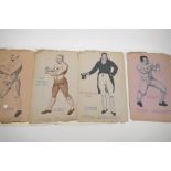 A folder of pen and wash sketches of ten famous bare knuckle boxers from the C18th, 14" x 9½"