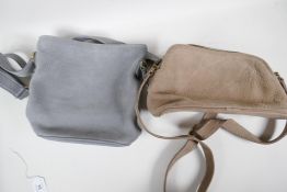 A 'Coach' nubuck cowhide leather handbag in grey, and another in taupe