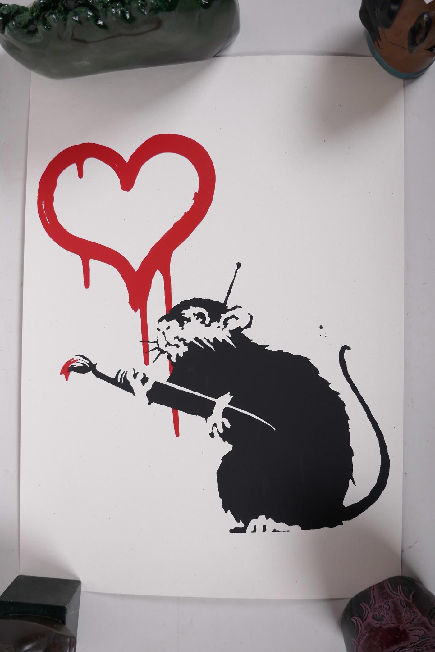 Banksy, 'Love rat', limited edition print by the West Country Prince, 68/500, with stamps verso, - Image 2 of 4