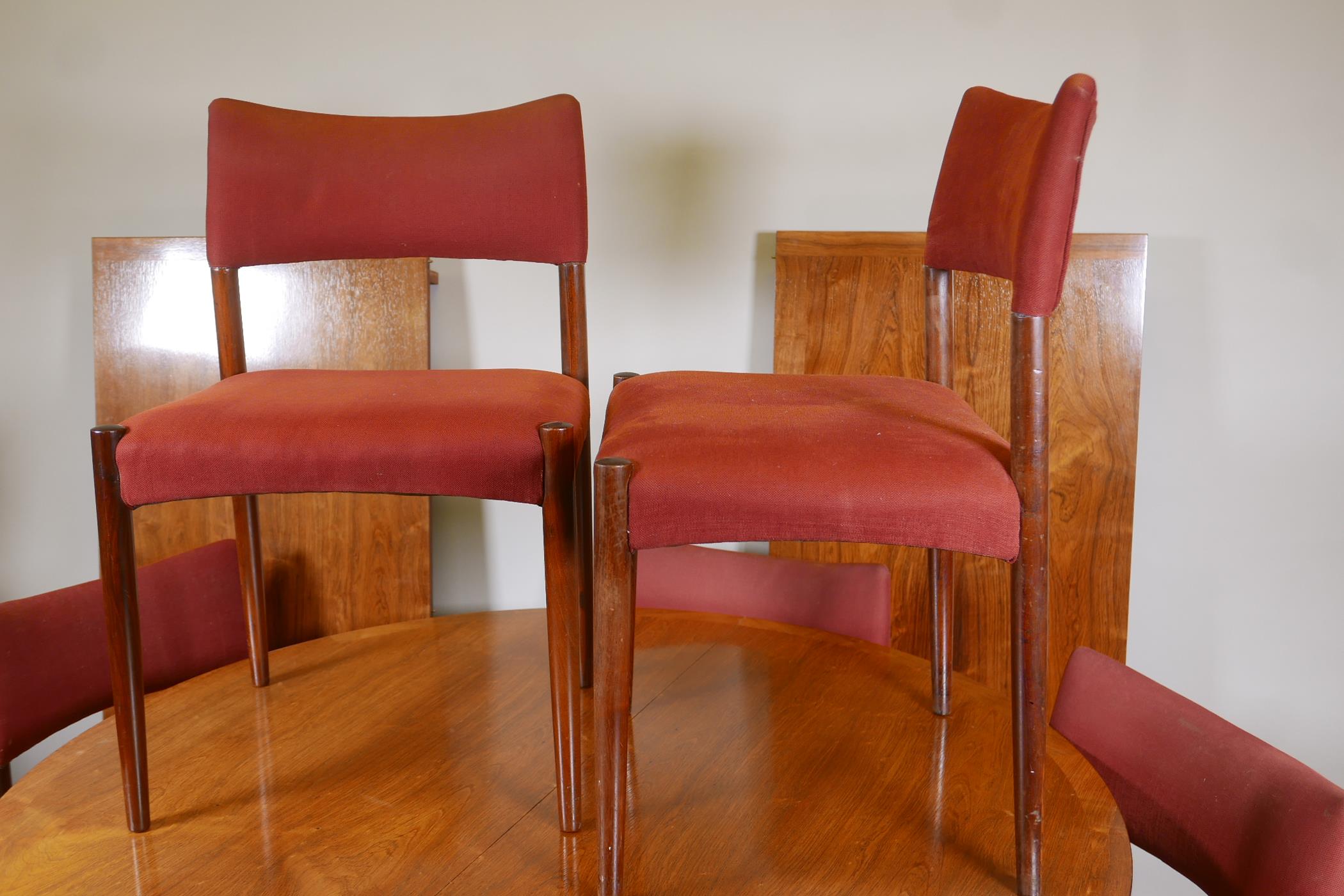 A mid century rosewood extending dining table and six chairs by C.J. Rosengaarden, with two - Image 2 of 7