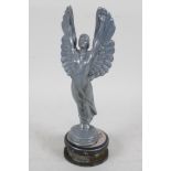 A G. Omerth car bonnet mascot cast as a winged lady standing on a wheel, 6½" high