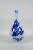 A Chinese blue and white porcelain bottle vase decorated with travellers in a landscape, 6 character