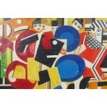 After Leger, figural abstract, oil on canvas laid on board, 16" x 12"