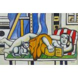 After Leger, life study of a woman with a cat, oil on canvas laid on board, 14½" x 18½"