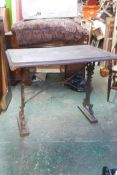 A garden table with cast iron base, A/F, 28½" high x 36" x 24"