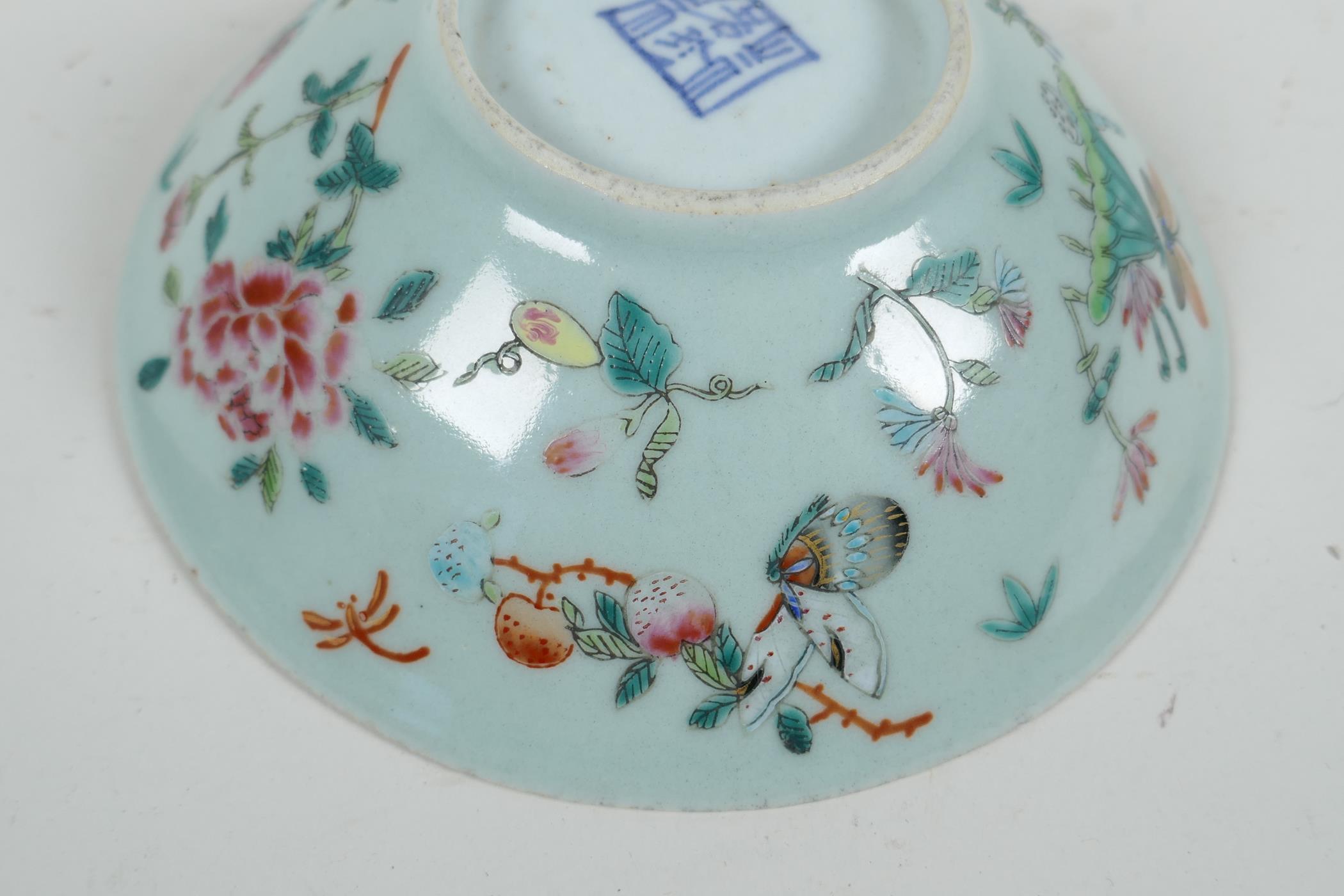 An early C20th Chinese polychrome porcelain dish decorated with Asiatic birds, flowers and - Image 5 of 6