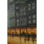 After John Atkinson Grimshaw, shoplit street scene, oil on canvas laid on board, 10" x 12"