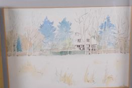 Lee Brown, three watercolour landscapes, largest 9" x 6", signed