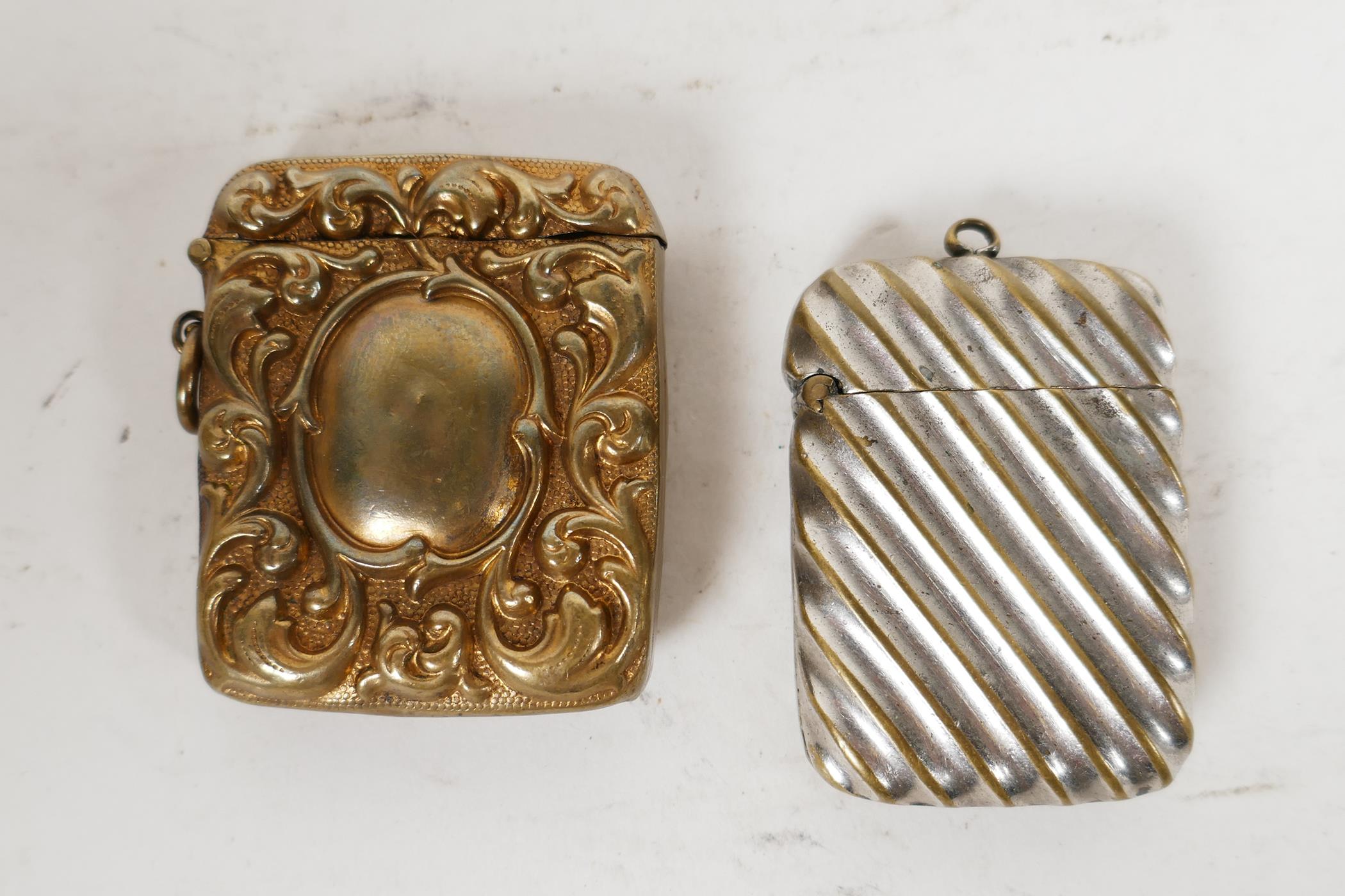 Three decorative Victorian and early C20th match safe vesta cases; one silver plated and topped with - Image 7 of 8