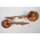 Two Tibetan hammered copper ladles, longest 13"