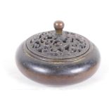 A Chinese bronze censer with pierced lid, 4" diameter