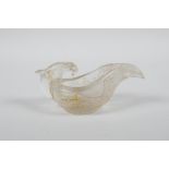 A Chinese glass libation cup/pourer with stylised phoenix decoration, 4½" long