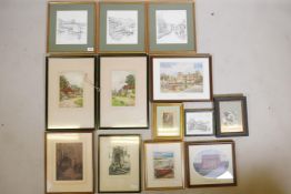 Thirteen prints and etchings in frames, in a variety of sizes, some signed (A/F)