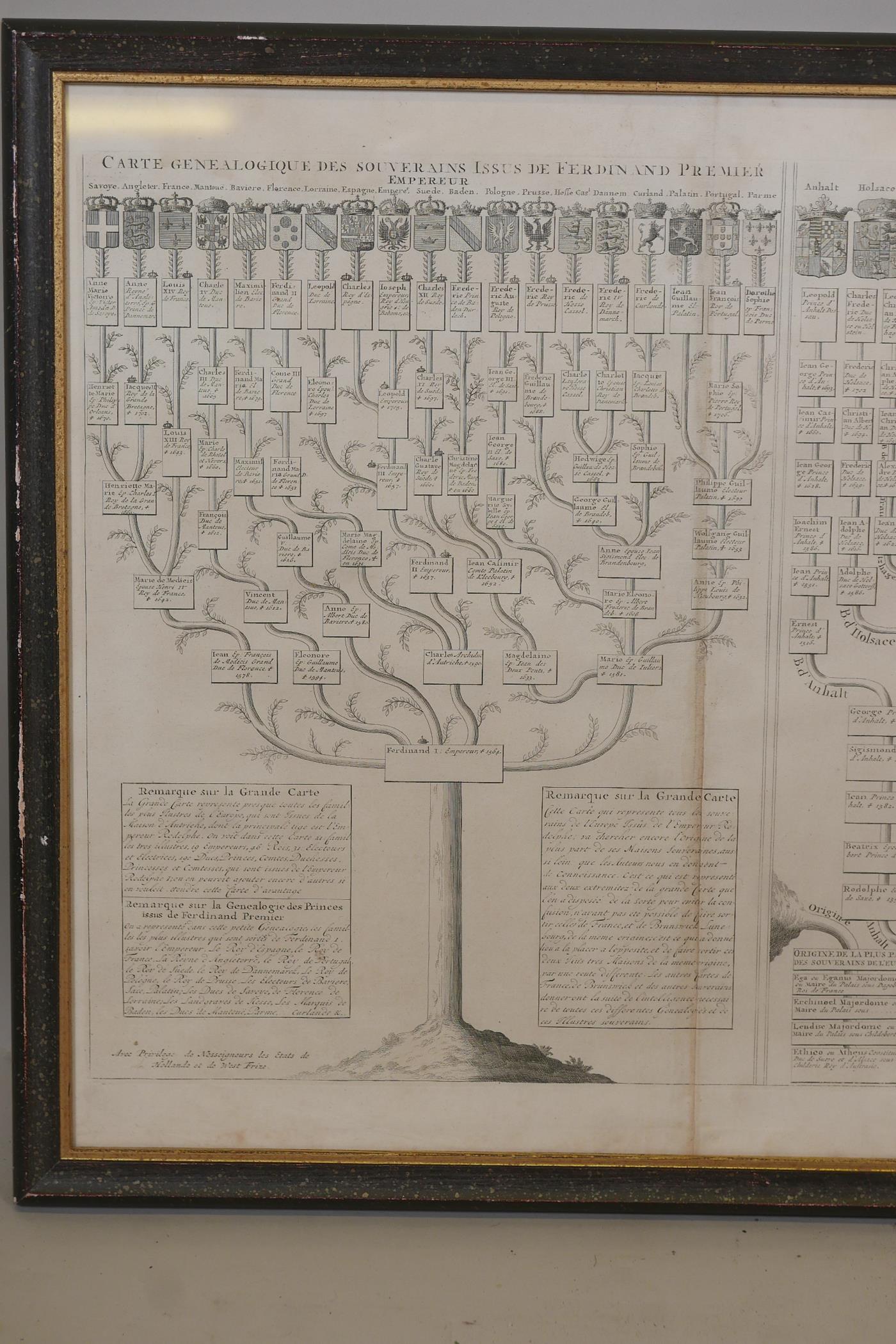 An C18th heraldic engraving, Nouvelle Carte Genealogique, des souverains issus de Ferdinand Premier, - Image 4 of 7