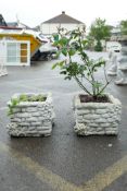 A pair of painted concrete garden planters/jardinieres, 15" x 15" x 11½" high