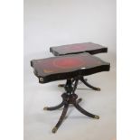 A pair of Louis Scalera and Co Inc. stained mahogany side tables, with leather inset tops, raised on
