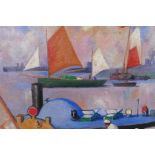 Scottish colourist, harbour scene, monogrammed FC, oil on board, with another harbour scene to the
