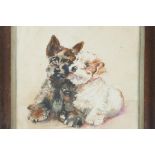 M. Brucker, small watercolour of two dogs, signed, 5" x 5"
