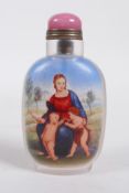 A Chinese reverse decorated glass snuff bottle for the European market decorated with women and