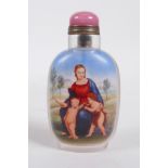 A Chinese reverse decorated glass snuff bottle for the European market decorated with women and