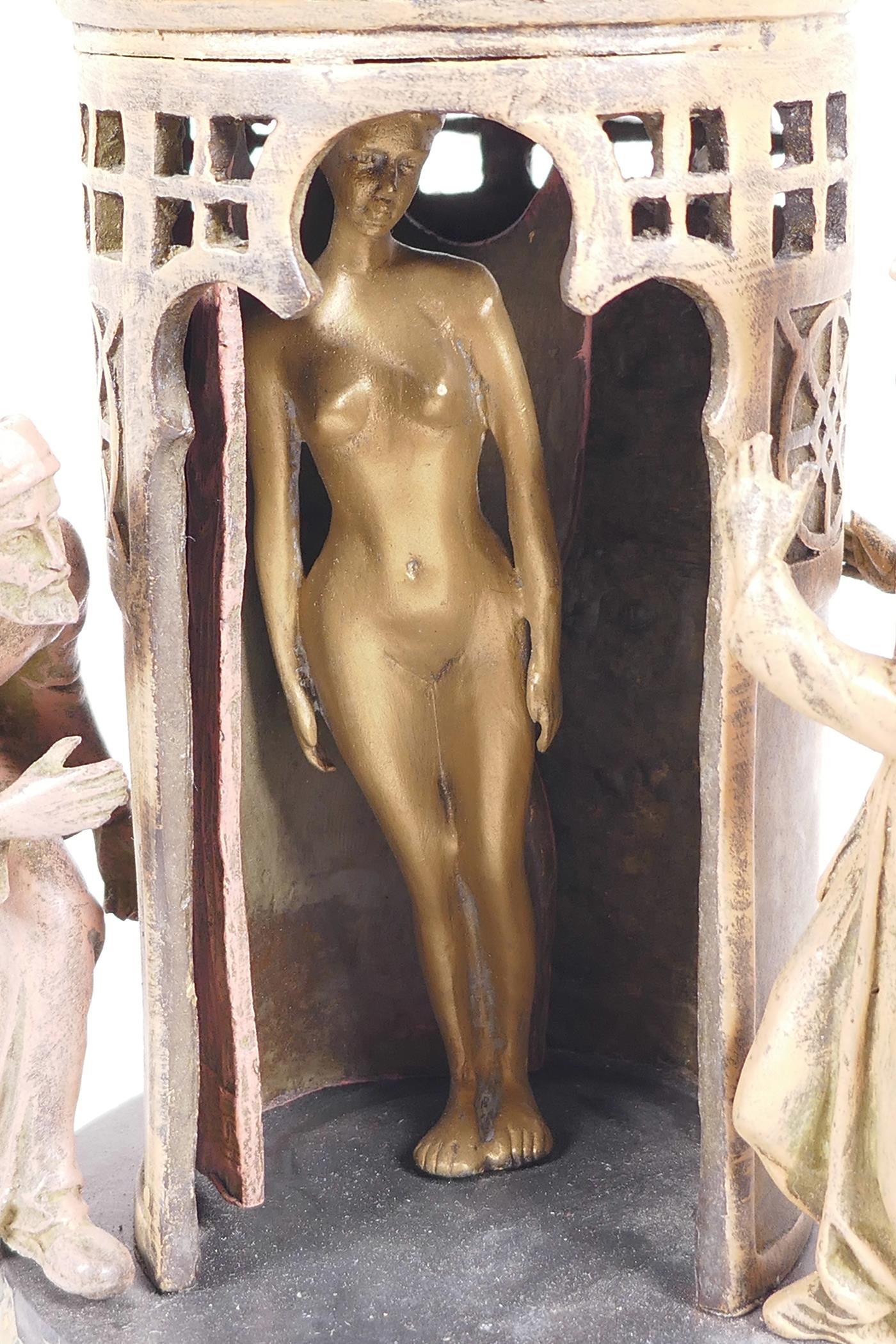 A cold painted bronze after Bergman of an Arab tower, with a concealed female nude and two male - Image 2 of 4
