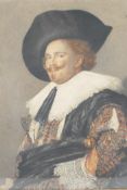 A colour print of The Laughing Cavalier after Frans Hals in a good C19th ebonised and gilt frame,