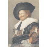 A colour print of The Laughing Cavalier after Frans Hals in a good C19th ebonised and gilt frame,