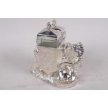 A silver plated table cruet cast as an elephant and howdah, 4½" high