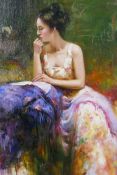 After Pino Daeni, lady in a colourful gown, Italian impressionist style portrait, 12" x 16"