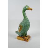 A Chinese Tang style sancai glazed pottery duck, 12½" high