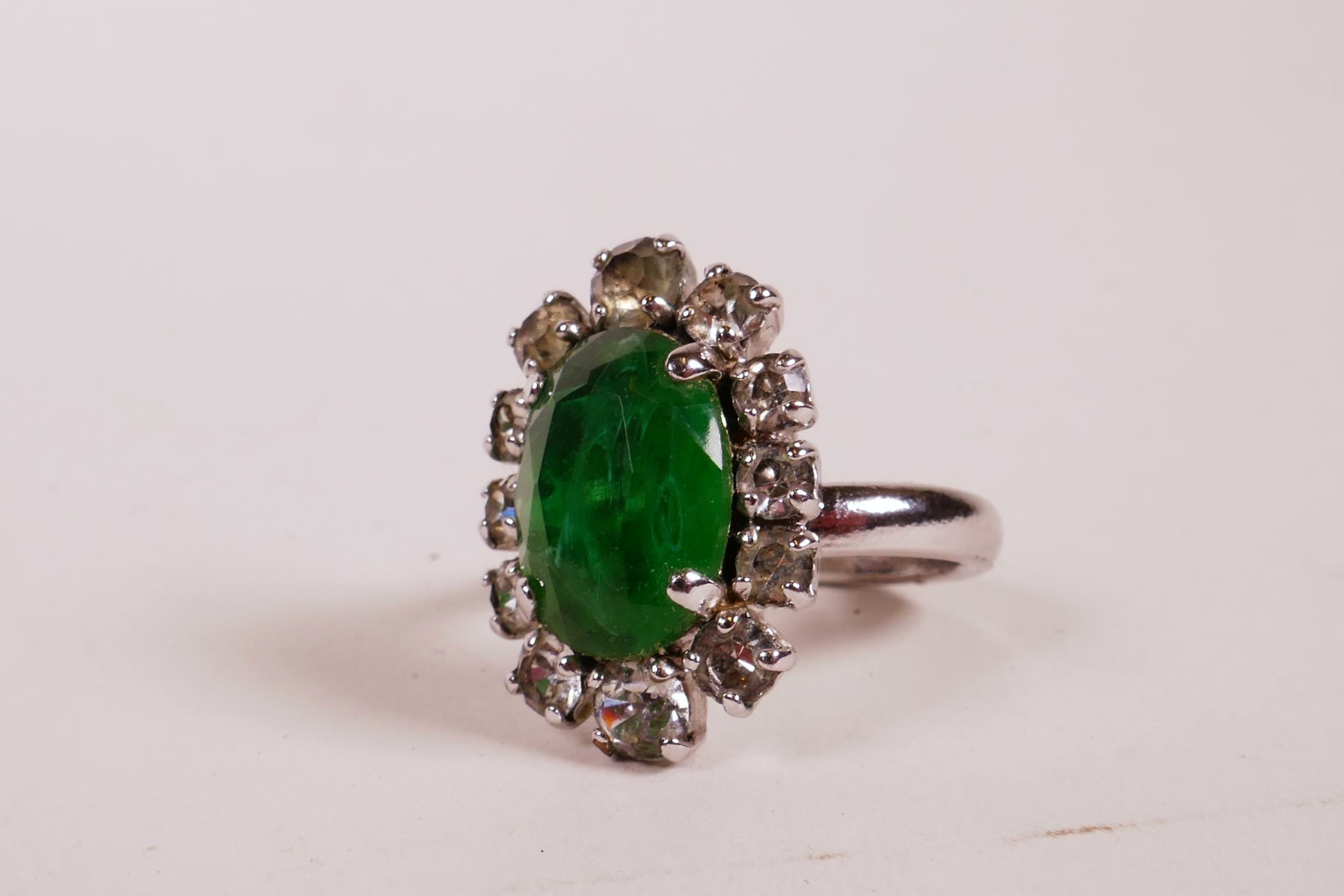 A Christian Dior green crystal set ring, size 'M'