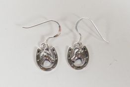 A pair of 925 silver horseshoe drop earrings