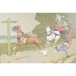 After Cecil Aldin, hand coloured engraving, runaway carriage titled Trouble Ahead, 14" x 11"