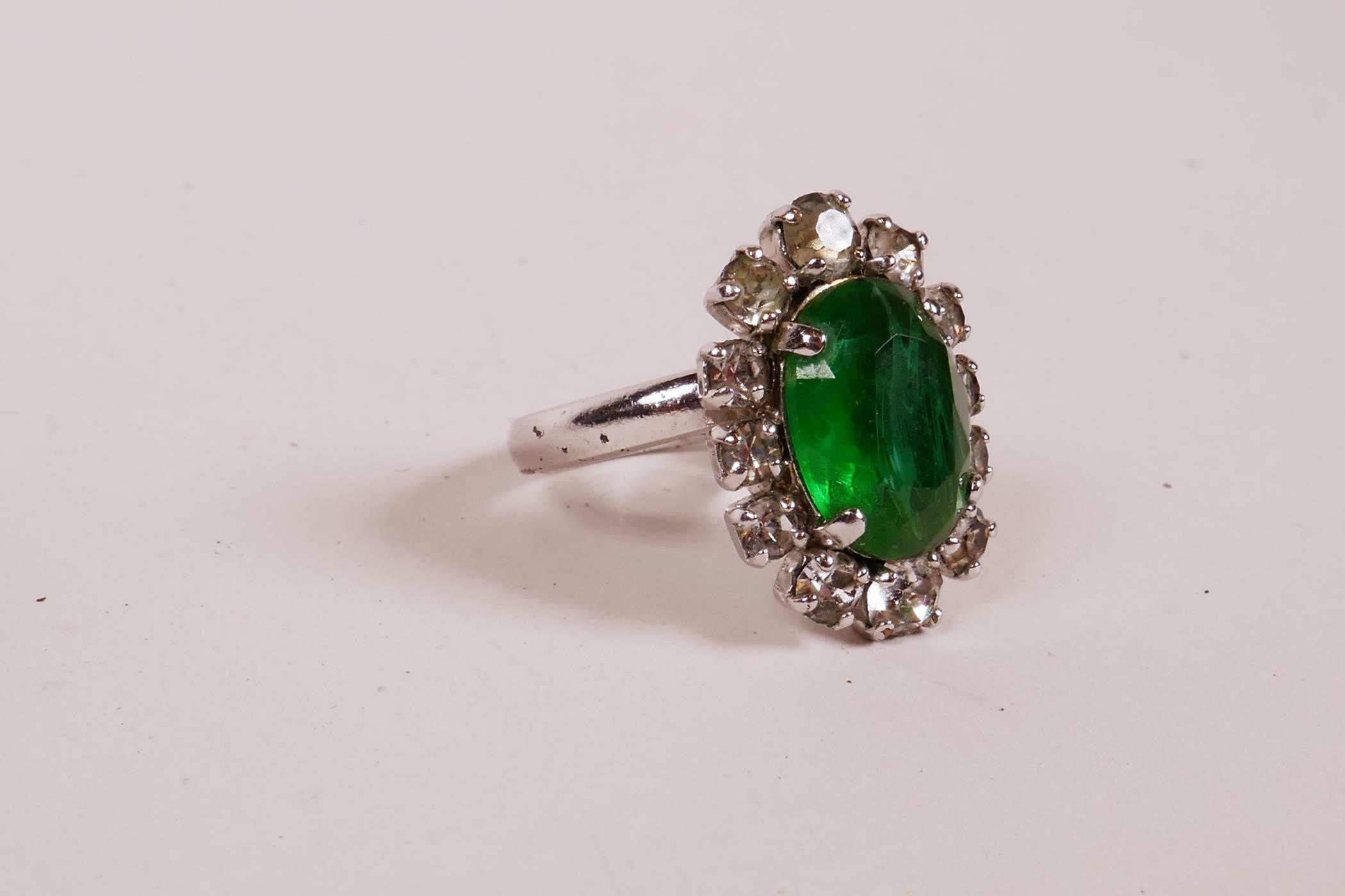 A Christian Dior green crystal set ring, size 'M' - Image 2 of 3