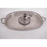 An oval, two handled, silver plated gallery tray, 16" x 12", together with a C19th silver plated