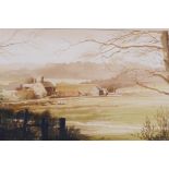 C.J. Harrison, rural landscape with farm, watercolour, inscribed verso 'Inscribed under mount,