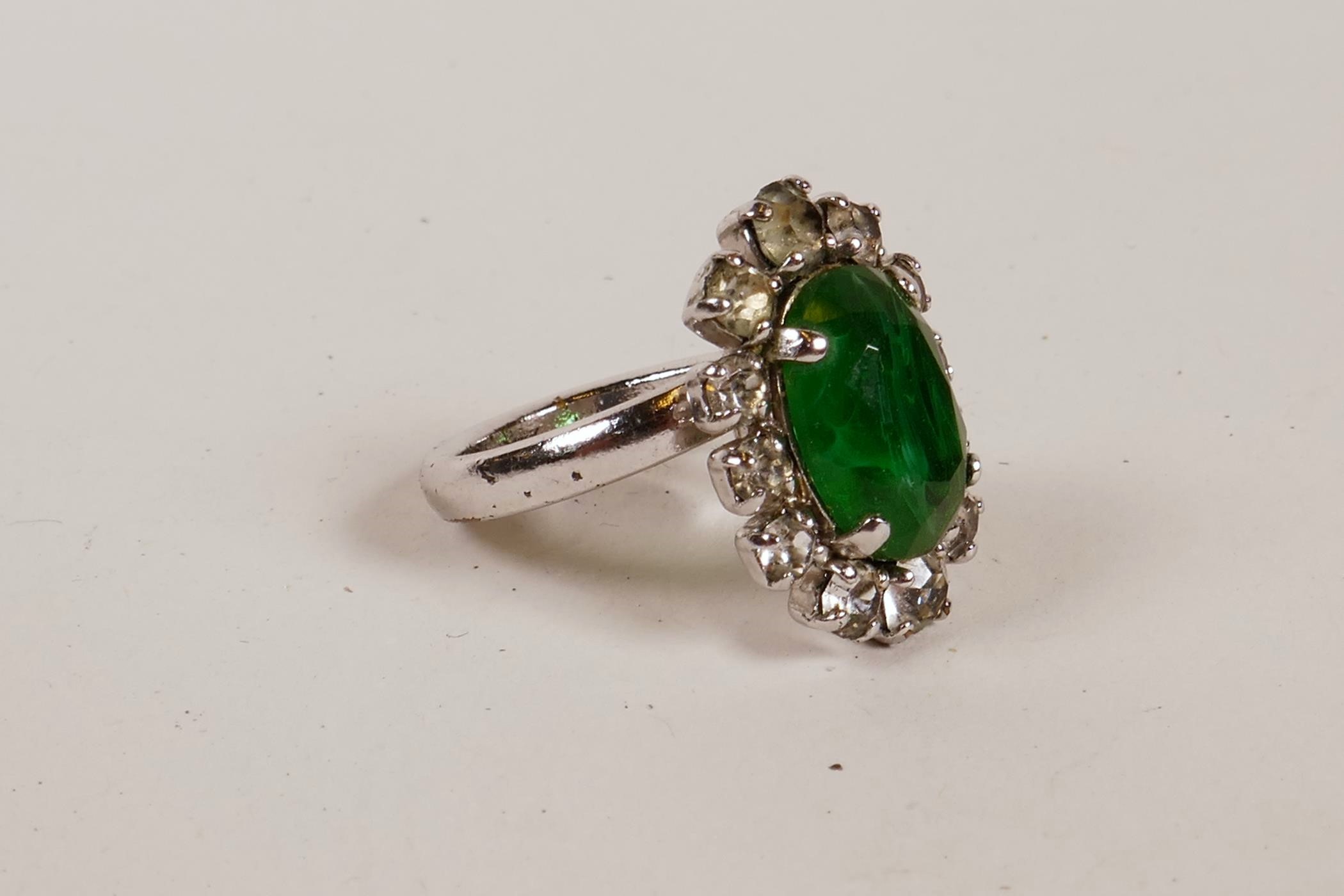 A Christian Dior green crystal set ring, size 'M' - Image 3 of 3
