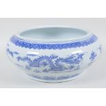 A Chinese blue and white porcelain bowl painted with herons amongst the reeds, 10" diameter (
