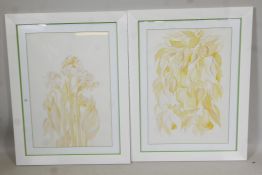 A pair of contemporary furnishing prints of stylised flowers, 19" x 27"