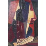 After Juan Gris, cubist still life, oil on canvas board, 16" x 20"