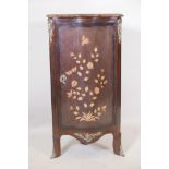 An early C19th French inlaid standing corner cupboard, with rouge marble top and serpentine front