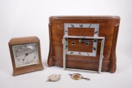 A Carrera Cuss walnut cased mantel clock, the silvered dial and chapter ring with Roman numerals and