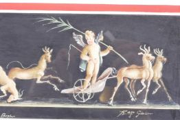Cherubs and deer, from a frieze at Pompeii, watercolour and gouache, signed, 10" x 4"