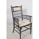 A C19th ebonised Aesthetic style bedroom chair in the style of William Morris