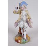 A Continental porcelain figure of a dandy with tricorn hat and spyglass, 5½" high