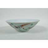 An early C20th Chinese polychrome porcelain dish decorated with Asiatic birds, flowers and